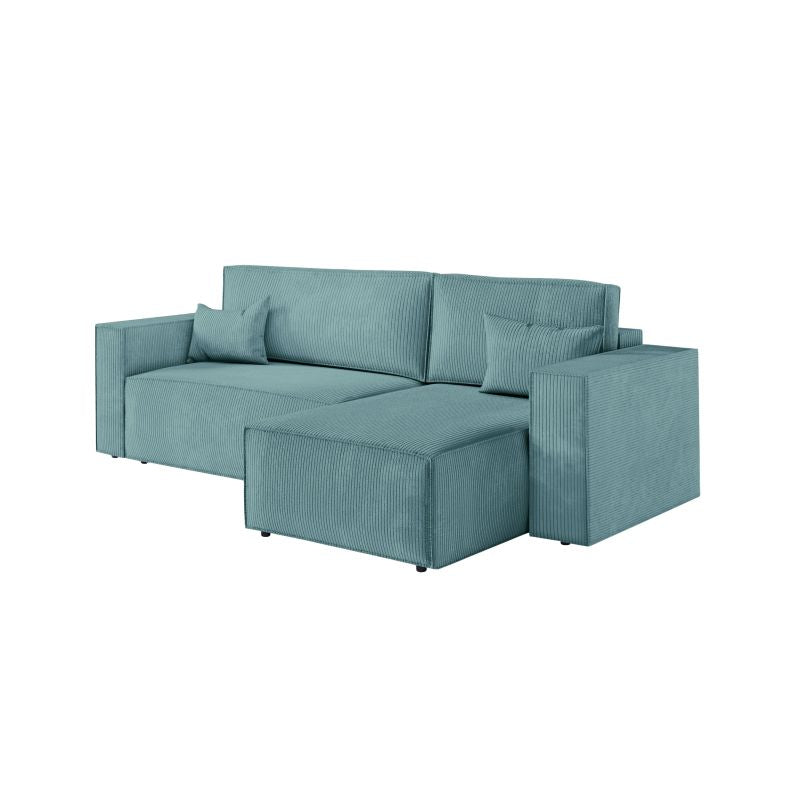 ZENTARA - Canapé d'angle convertible réversible avec coffre en velours côtelé - Bleu clair