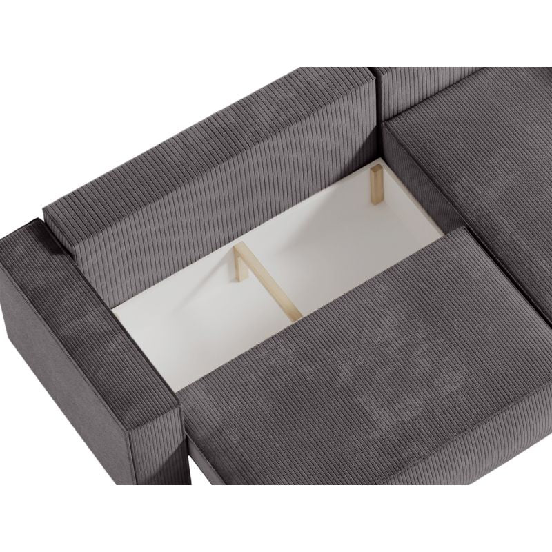 ZENTARA - Canapé d'angle convertible réversible avec coffre en velours côtelé - Gris foncé