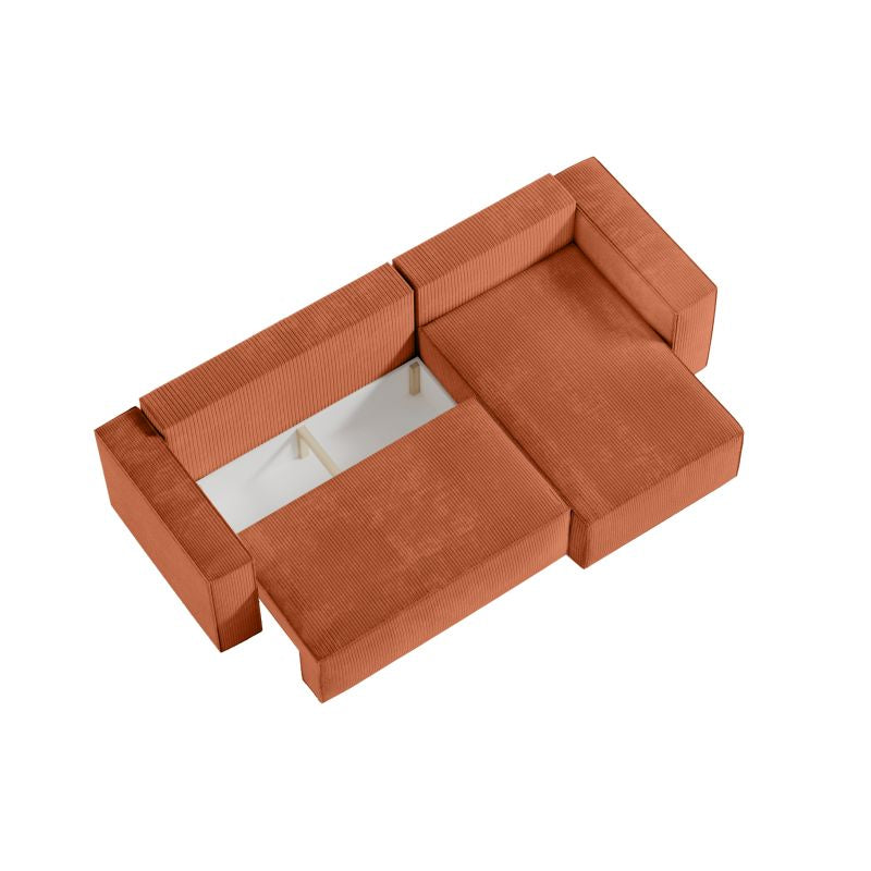 ZENTARA - Canapé d'angle convertible réversible avec coffre en velours côtelé - Terracotta