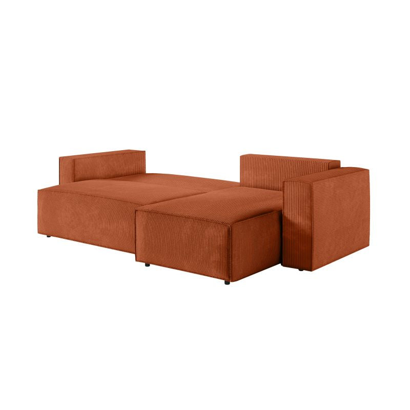 ZENTARA - Canapé d'angle convertible réversible avec coffre en velours côtelé - Terracotta