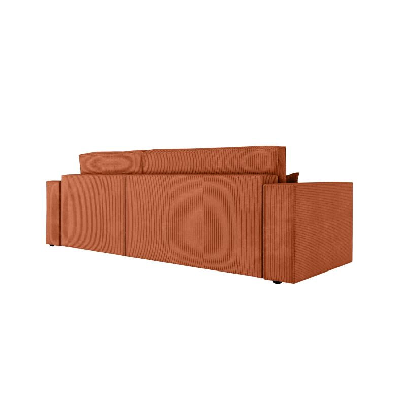 ZENTARA - Canapé d'angle convertible réversible avec coffre en velours côtelé - Terracotta