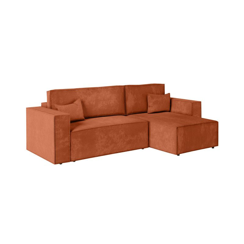 ZENTARA - Canapé d'angle convertible réversible avec coffre en velours côtelé - Terracotta