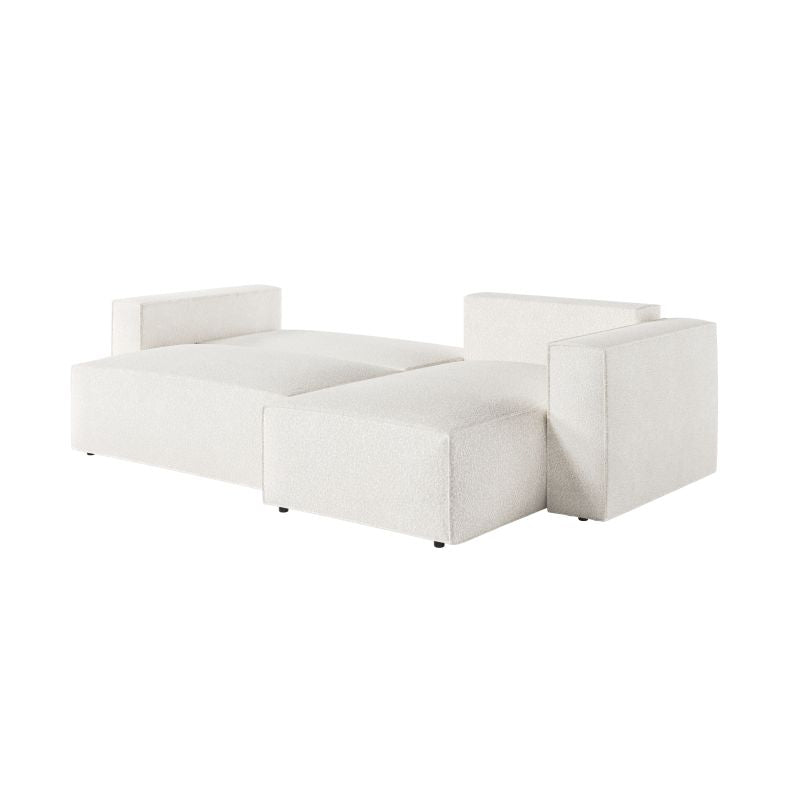 ZENTARA - Canapé d'angle convertible réversible avec pouf en tissu bouclette - Blanc