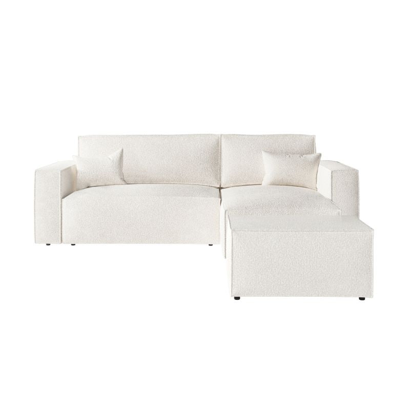 ZENTARA - Canapé d'angle convertible réversible avec pouf en tissu bouclette - Blanc