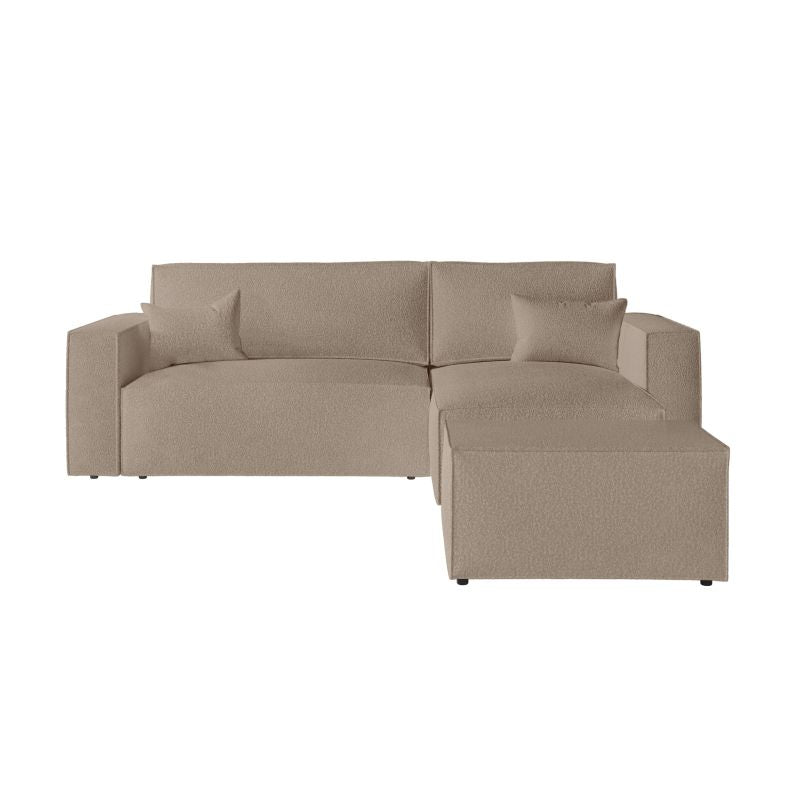 ZENTARA - Canapé d'angle convertible réversible avec pouf en tissu bouclette - Taupe