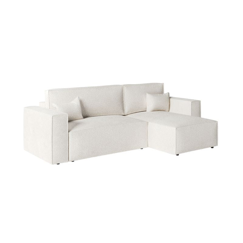 ZENTARA - Canapé d'angle convertible réversible avec pouf en tissu bouclette - Blanc