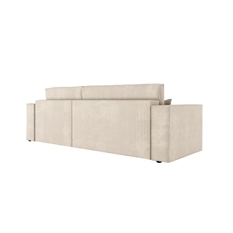 ZENTARA - Canapé d'angle convertible réversible avec pouf en velours côtelé - Beige