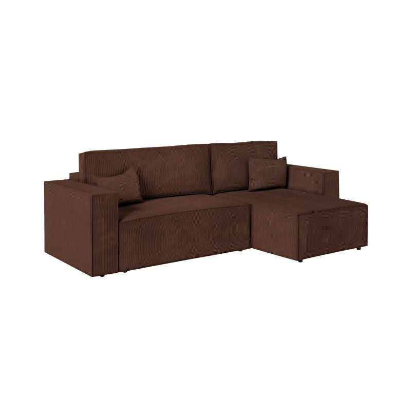 ZENTARA - Canapé d'angle convertible réversible avec pouf en velours côtelé - Marron