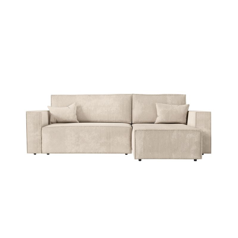 ZENTARA - Canapé d'angle convertible réversible avec pouf en velours côtelé - Beige