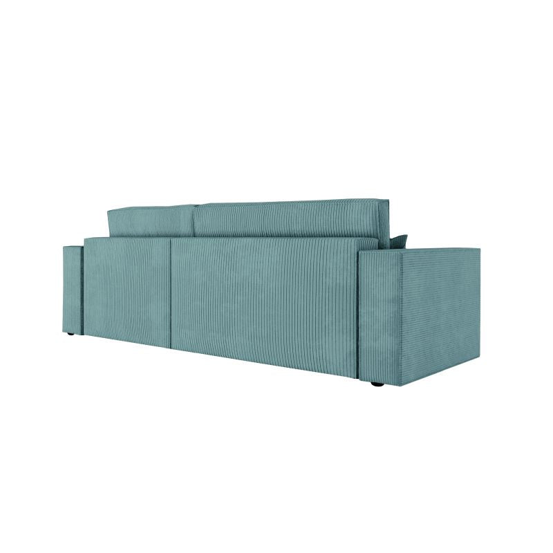 ZENTARA - Canapé d'angle convertible réversible avec pouf en velours côtelé - Bleu clair