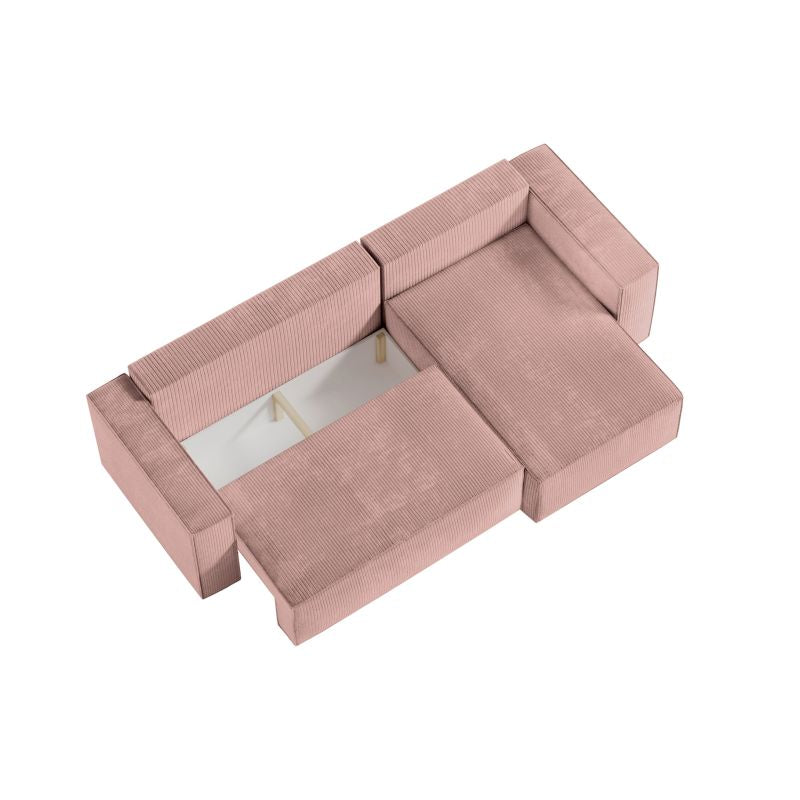 ZENTARA - Canapé d'angle convertible réversible avec pouf en velours côtelé - Vieux rose