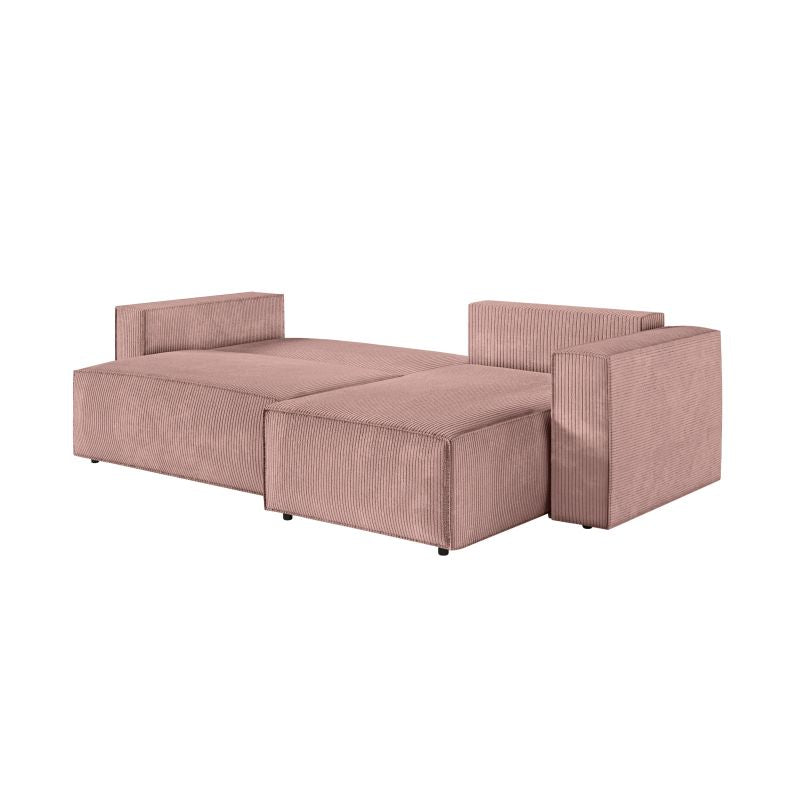 ZENTARA - Canapé d'angle convertible réversible avec pouf en velours côtelé - Vieux rose