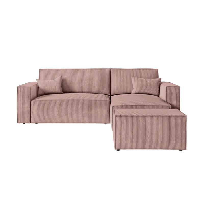 ZENTARA - Canapé d'angle convertible réversible avec pouf en velours côtelé - Vieux rose