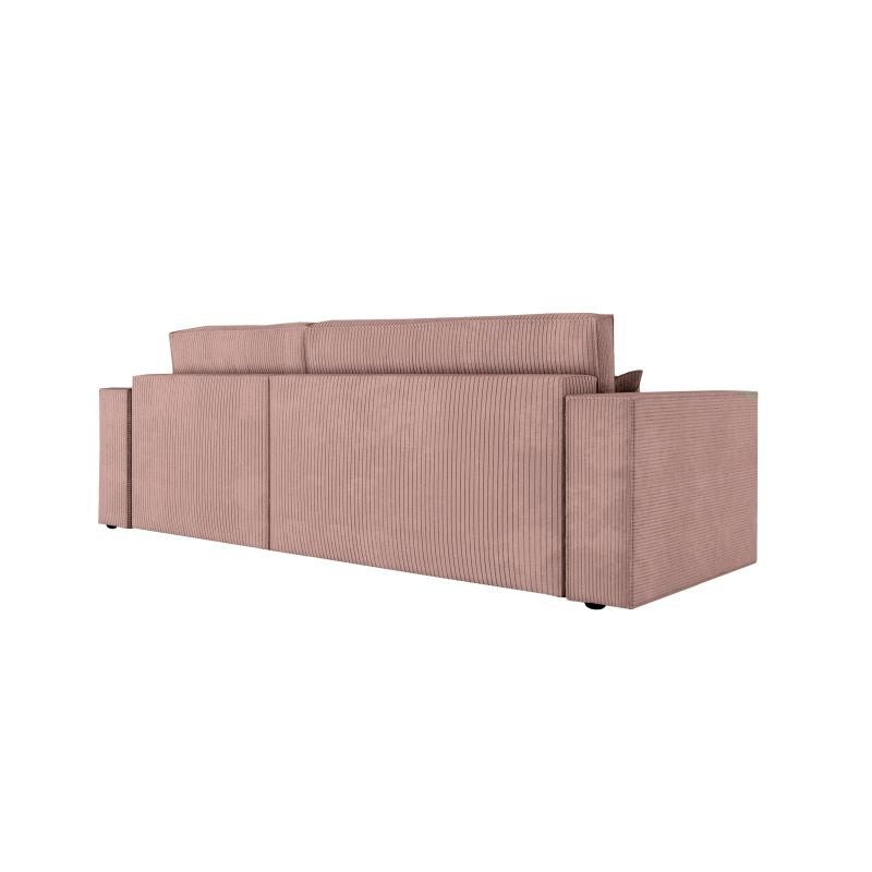 ZENTARA - Canapé d'angle convertible réversible avec pouf en velours côtelé - Vieux rose