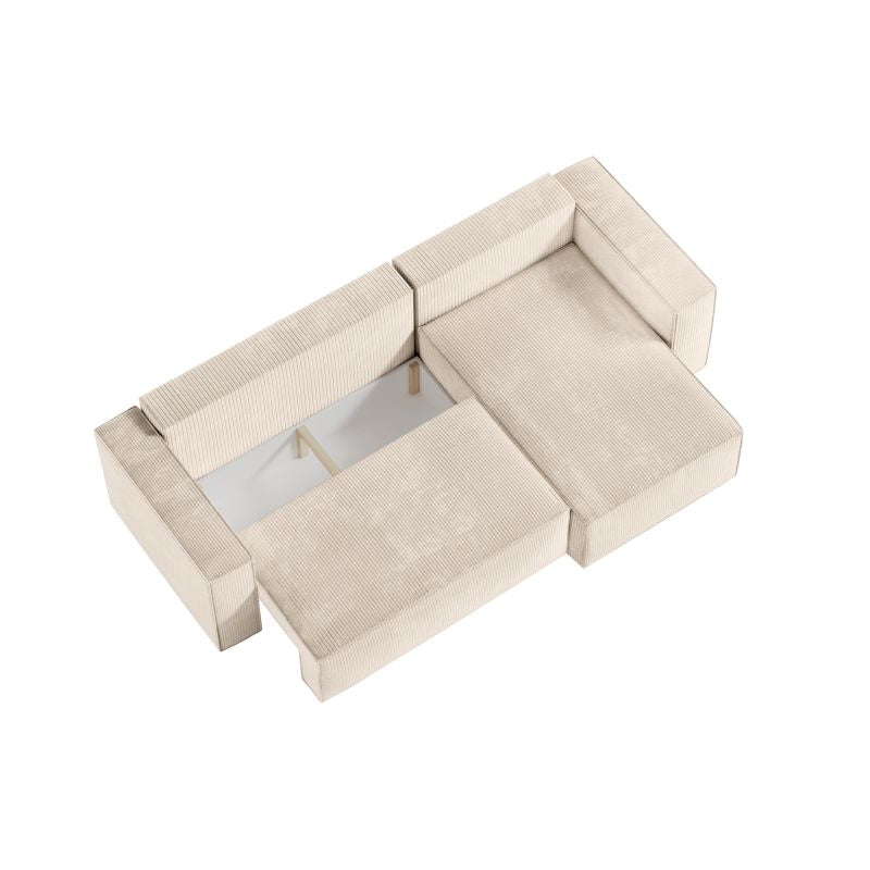 ZENTARA - Canapé d'angle convertible réversible avec pouf en velours côtelé - Beige