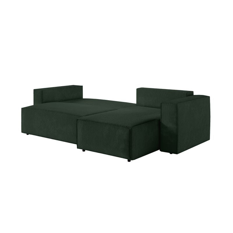 ZENTARA - Canapé d'angle convertible réversible avec pouf en velours côtelé - Vert foncé