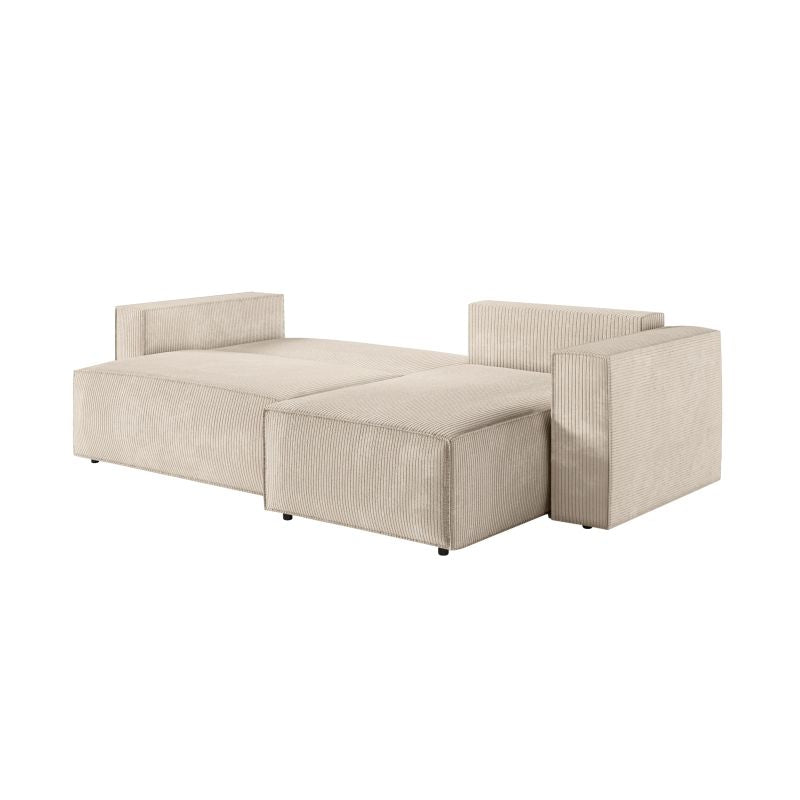 ZENTARA - Canapé d'angle convertible réversible avec pouf en velours côtelé - Beige