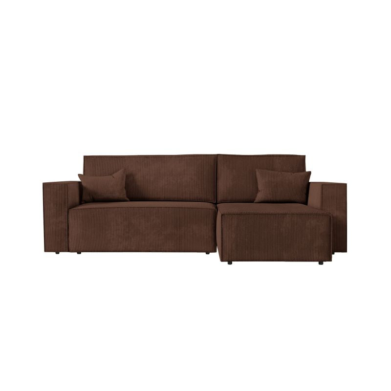 ZENTARA - Canapé d'angle convertible réversible avec pouf en velours côtelé - Marron