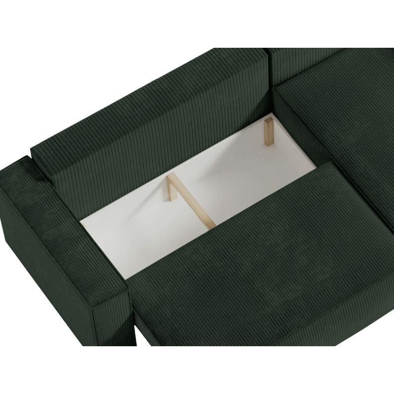 ZENTARA - Canapé d'angle convertible réversible avec pouf en velours côtelé - Vert foncé