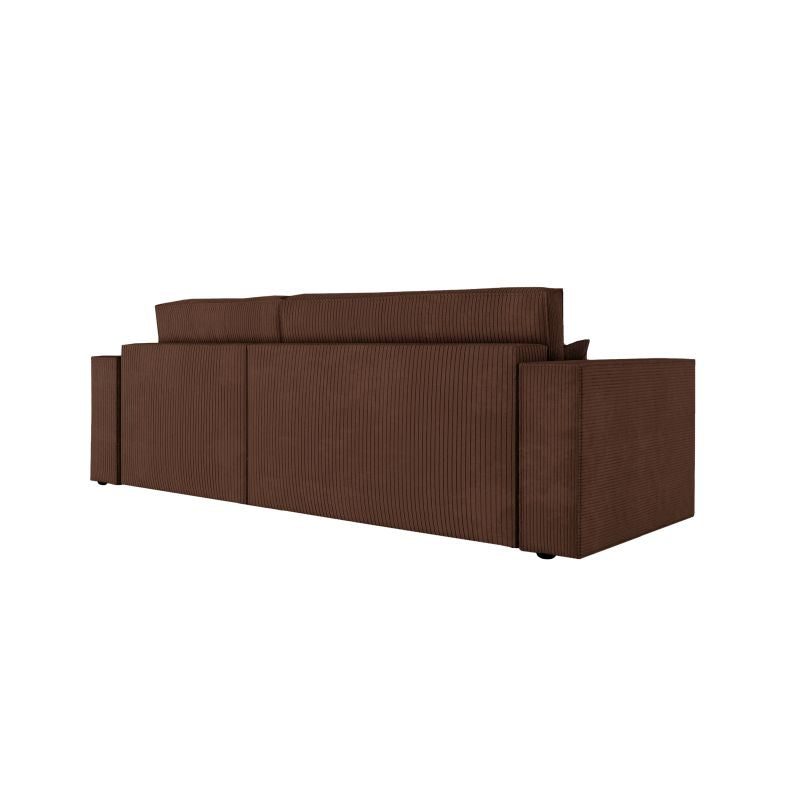 ZENTARA - Canapé d'angle convertible réversible avec pouf en velours côtelé - Marron