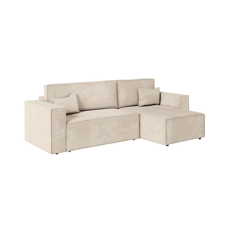 ZENTARA - Canapé d'angle convertible réversible avec pouf en velours côtelé - Beige