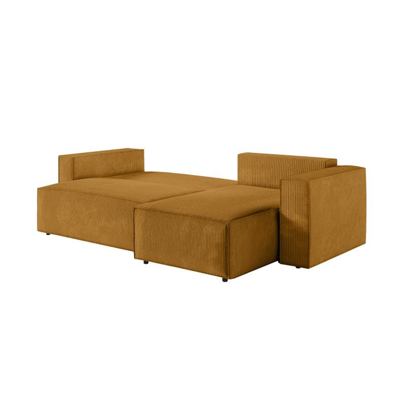 ZENTARA - Canapé d'angle convertible réversible avec pouf en velours côtelé - Jaune