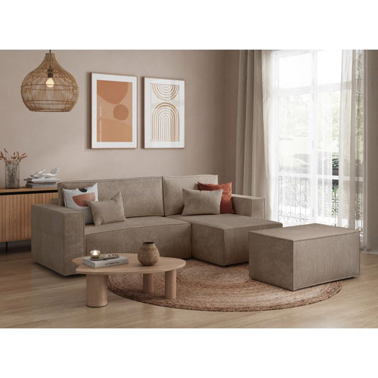 ZENTARA - Canapé d'angle convertible réversible avec pouf en velours côtelé - Taupe