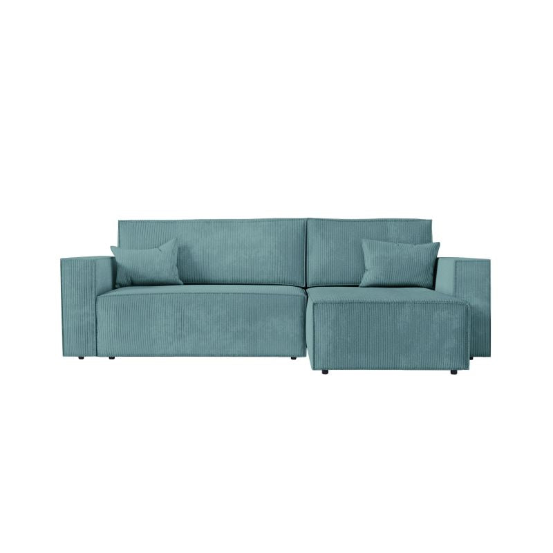 ZENTARA - Canapé d'angle convertible réversible avec pouf en velours côtelé - Bleu clair