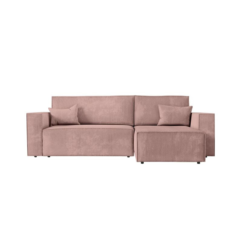 ZENTARA - Canapé d'angle convertible réversible avec pouf en velours côtelé - Vieux rose