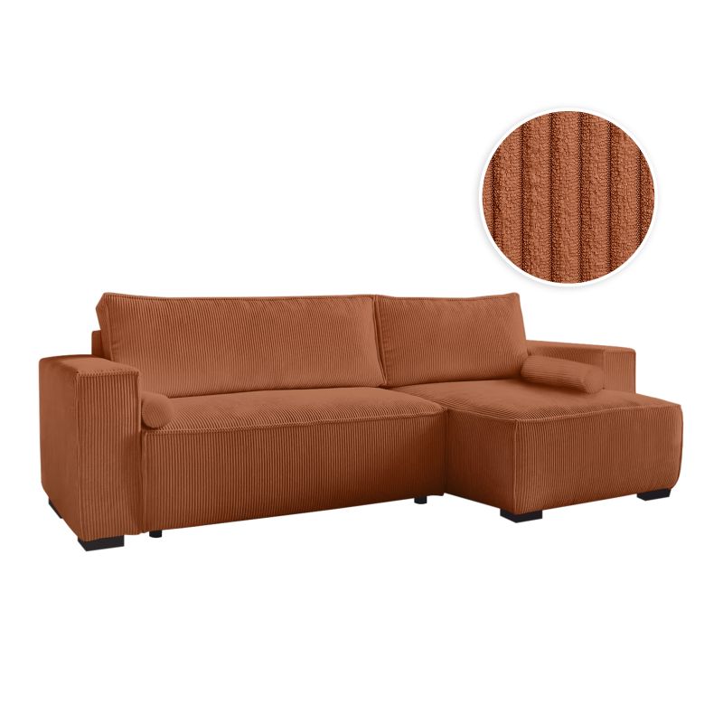 ATLAS - Canapé d'angle convertible réversible en velours cotelé - Terracotta