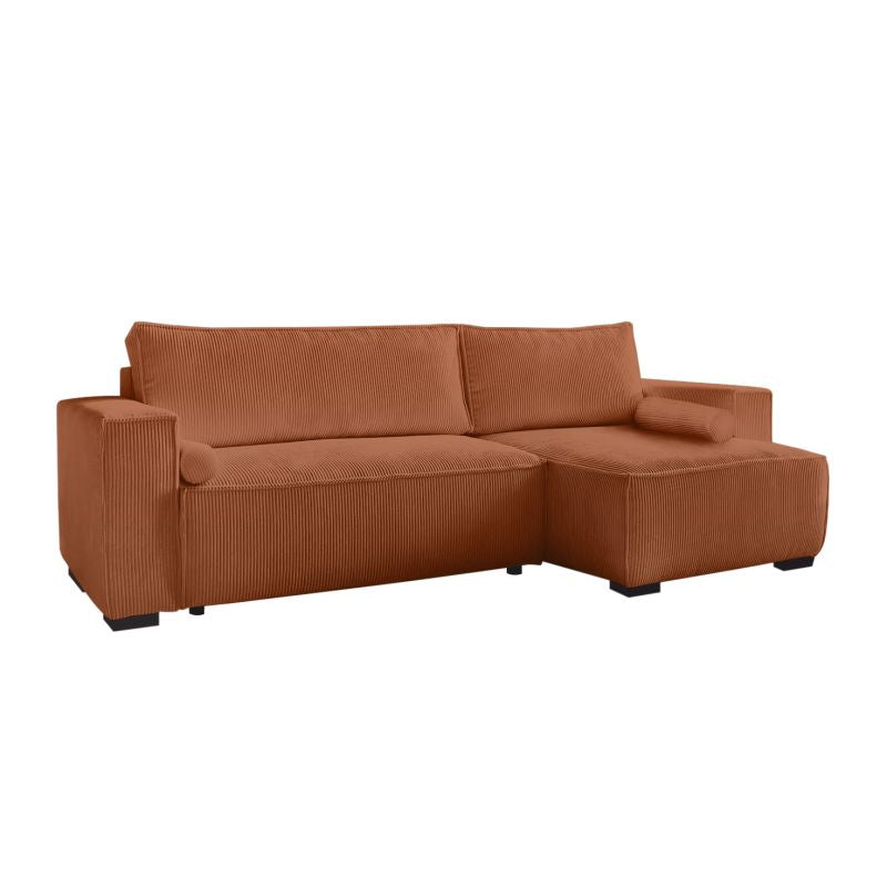 ATLAS - Canapé d'angle convertible réversible en velours cotelé - Terracotta