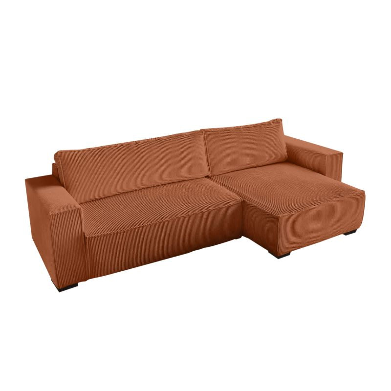 ATLAS - Canapé d'angle convertible réversible en velours cotelé - Terracotta