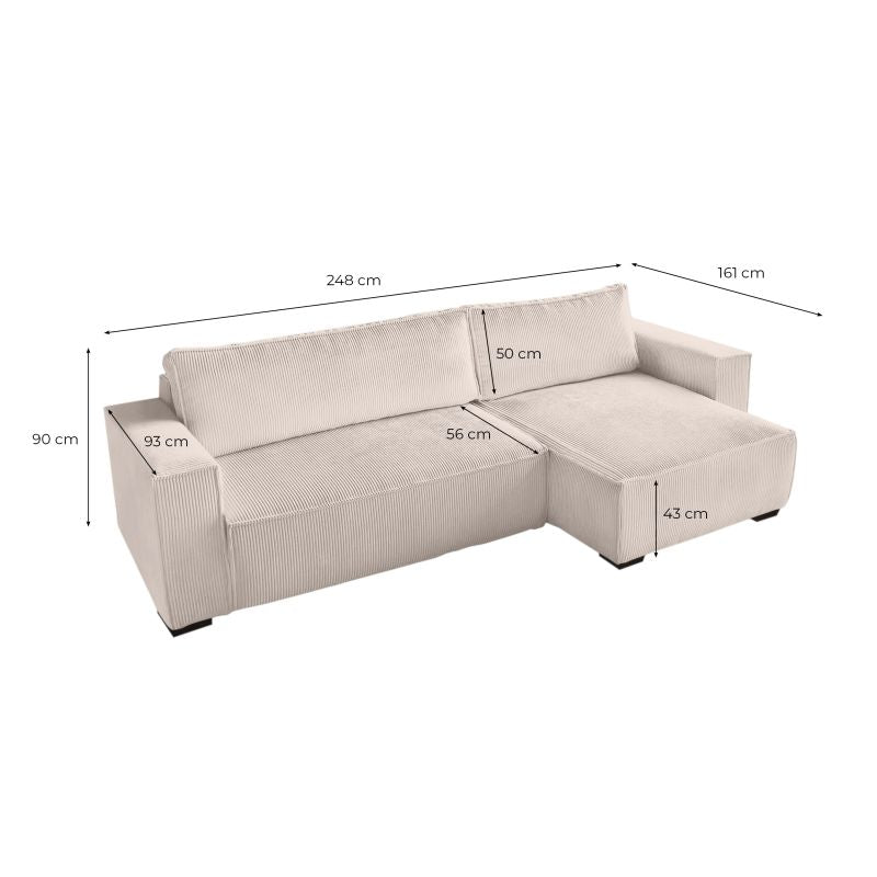 ATLAS - Canapé d'angle convertible réversible en velours cotelé - Terracotta