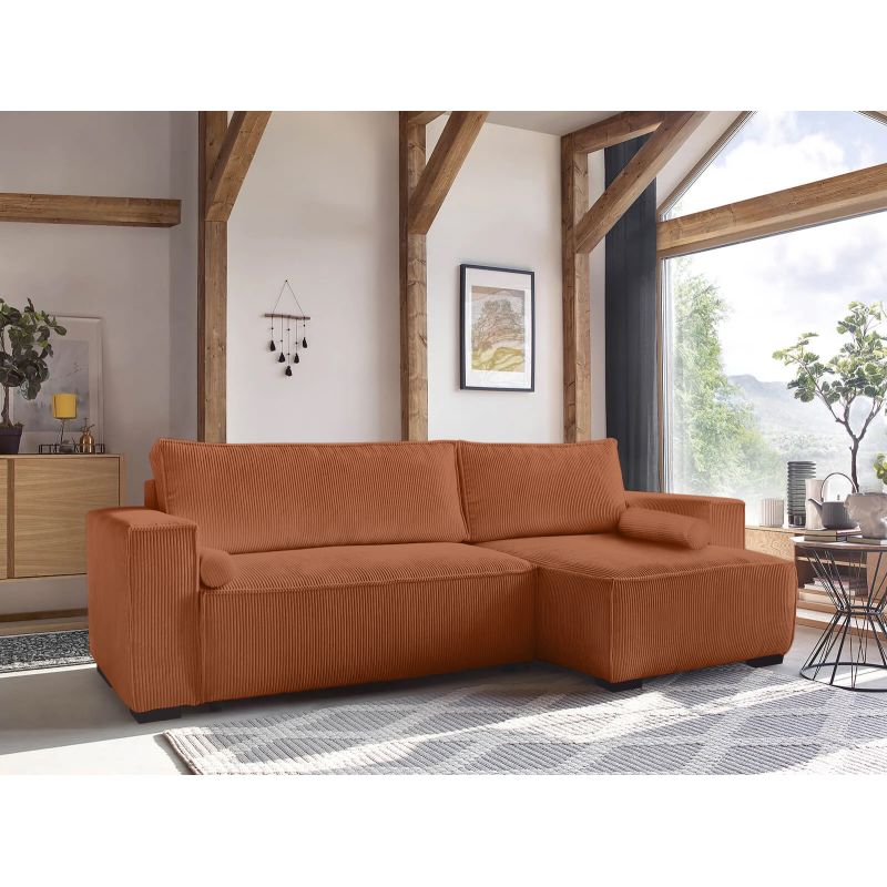 ATLAS - Canapé d'angle convertible réversible en velours cotelé - Terracotta
