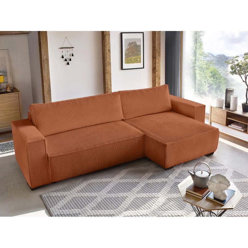 ATLAS - Canapé d'angle convertible réversible en velours cotelé - Terracotta