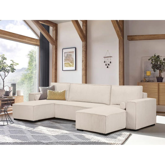 ATLAS - Canapé panoramique convertible en velours cotelé - Beige