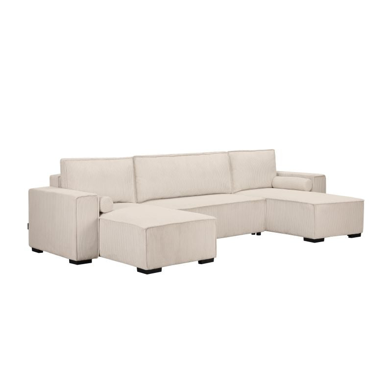 ATLAS - Canapé panoramique convertible en velours cotelé - Beige