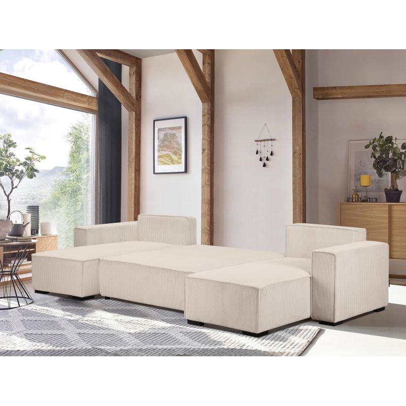 ATLAS - Canapé panoramique convertible en velours cotelé - Beige