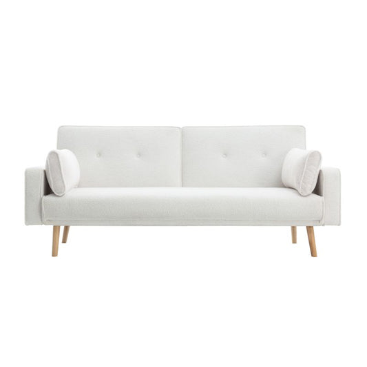 RANA - Canapé droit 3 places scandinave convertible en tissu bouclettes - Blanc