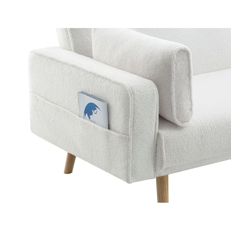 RANA - Canapé droit 3 places scandinave convertible en tissu bouclettes - Blanc