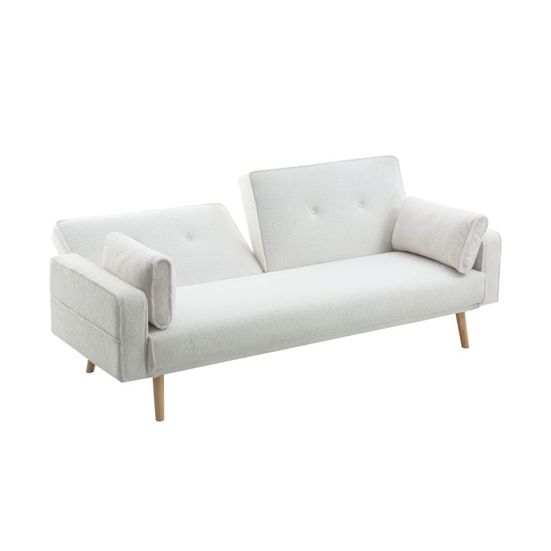 RANA - Canapé droit 3 places scandinave convertible en tissu bouclettes - Blanc