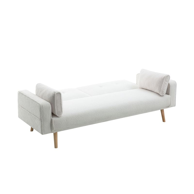 RANA - Canapé droit 3 places scandinave convertible en tissu bouclettes - Blanc