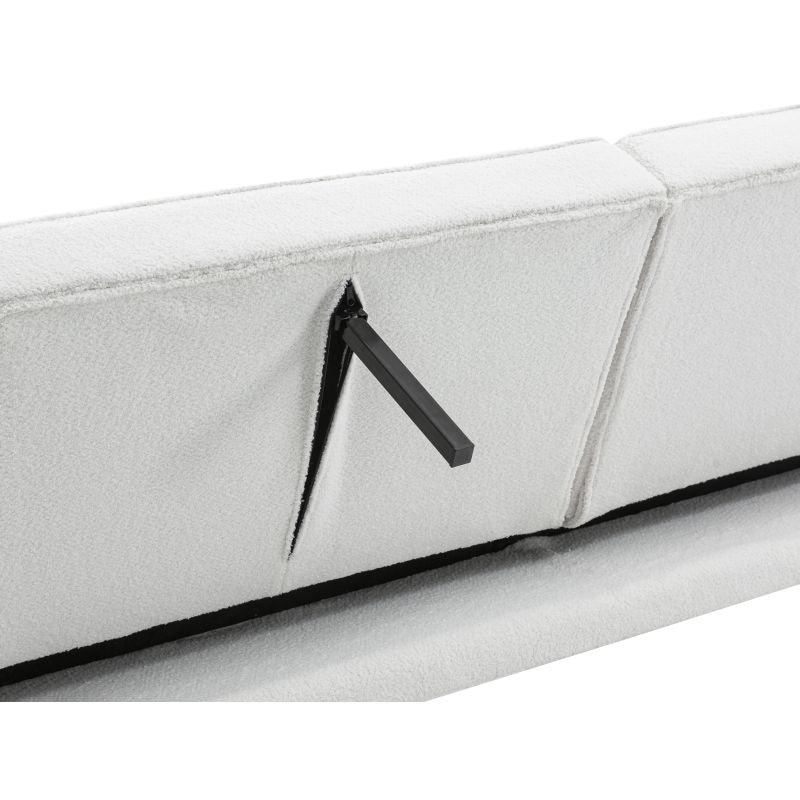 RANA - Canapé droit 3 places scandinave convertible en tissu bouclettes - Blanc