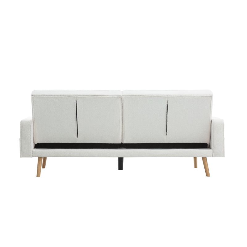 RANA - Canapé droit 3 places scandinave convertible en tissu bouclettes - Blanc