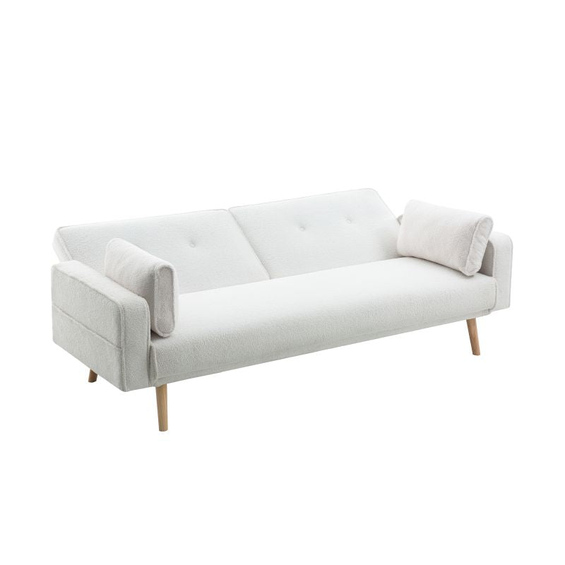 RANA - Canapé droit 3 places scandinave convertible en tissu bouclettes - Blanc