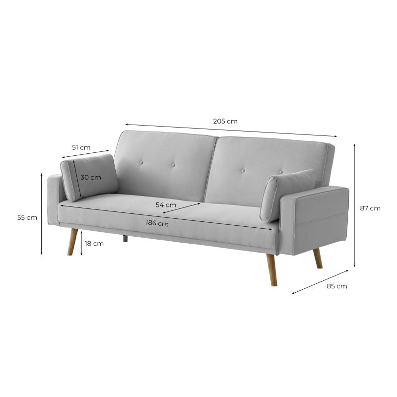 RANA - Canapé droit 3 places scandinave convertible en tissu - Gris clair