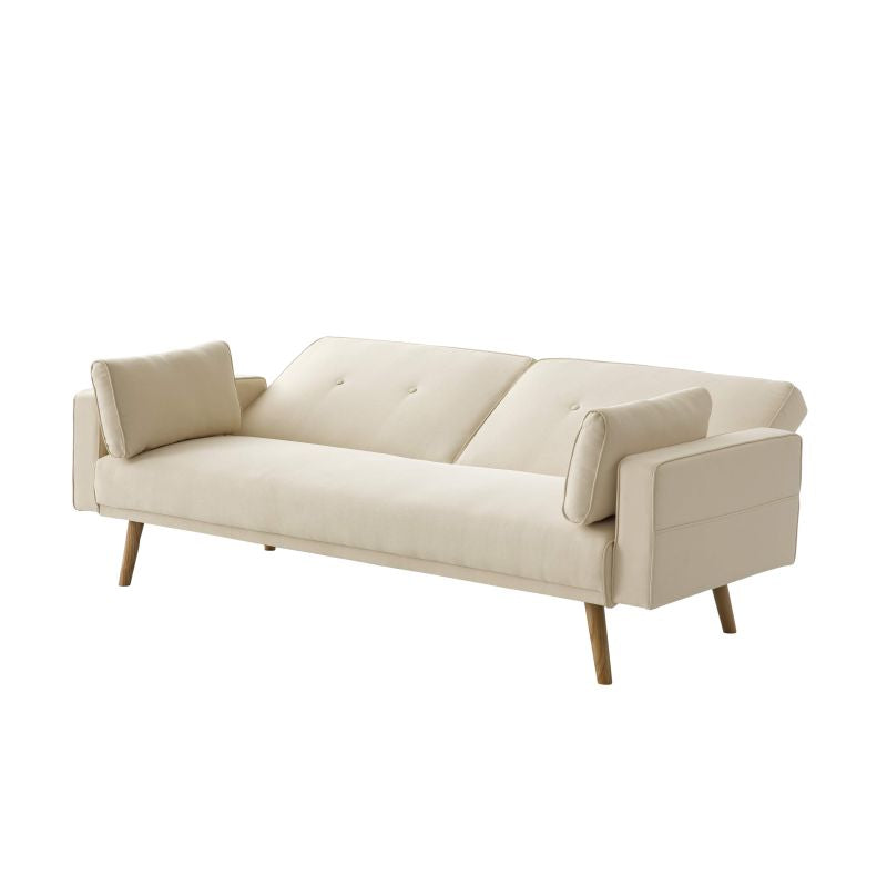 RANA - Canapé droit 3 places scandinave convertible en tissu - Beige