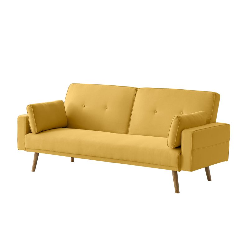 RANA - Canapé droit 3 places scandinave convertible en tissu - Jaune