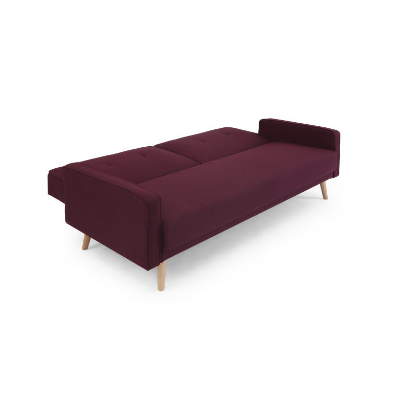 RANA - Canapé droit 3 places scandinave convertible en tissu - Bordeaux