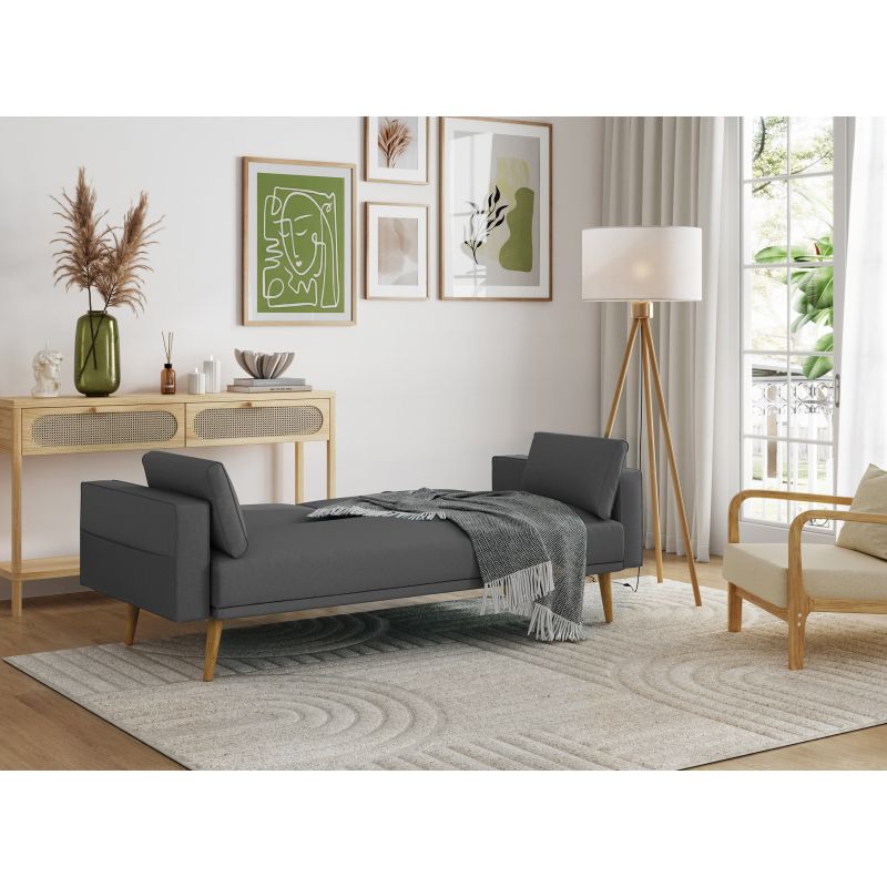 RANA - Canapé droit 3 places scandinave convertible en tissu - Gris foncé